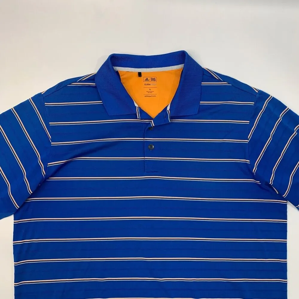 Adidas Polo Shirt Mens XL Extra Large Blue Climacool Striped Hickory Hills Golf